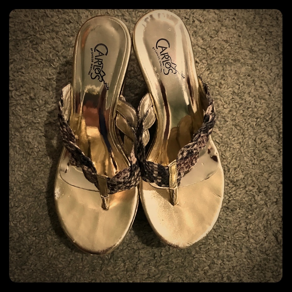 Carlos Santana Leopard Print and Gold Wedges